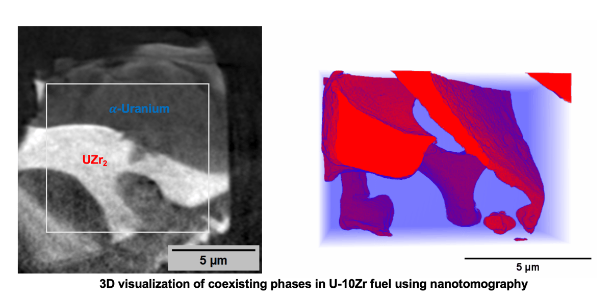 3D visualization of coexisting phases in U-10Zr fuel using nanotomography